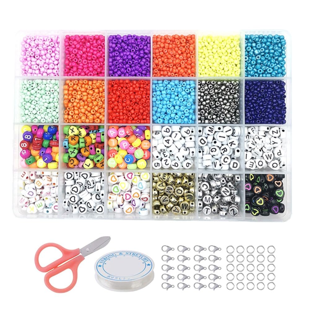 Simpls Kandi Beads Rainbow Beads for Bracelet Making Kit, 24 Types of Kandi Beads and Letter Beads Kit, Plastic Rainbow Beads B, Easy Installation