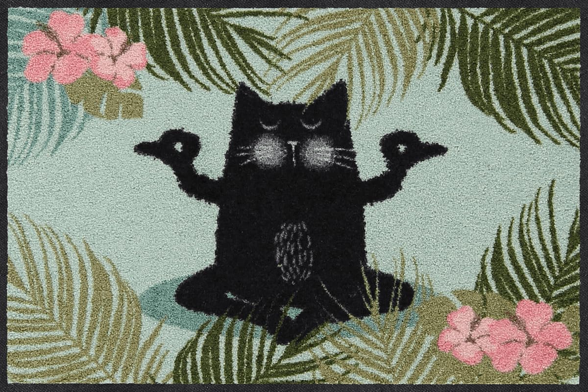 Salonloewe Fussmatte Yoga Katze I Schmutzfangmatte & Fußabtreter für Innen 50 x 75 cm