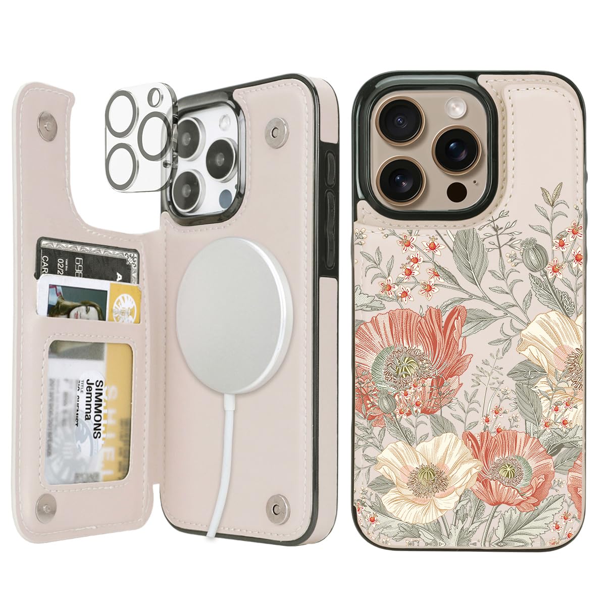 uCOLOR for iPhone 16 Pro 6.3" Wallet Case Magsafe with Card Holder Slot【Compatible with MagSafe】 Folio Flip PU Leather Double Magnetic RFID Design