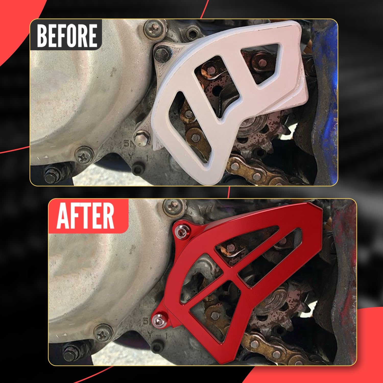 Canitu Front Sprocket Guard Cover,CNC Billet Aluminum Engine Sprocket Cover Engine Case Saver Guard Protector Crankcase Protection for Yamaha YZ125 1993-2004 (RED)