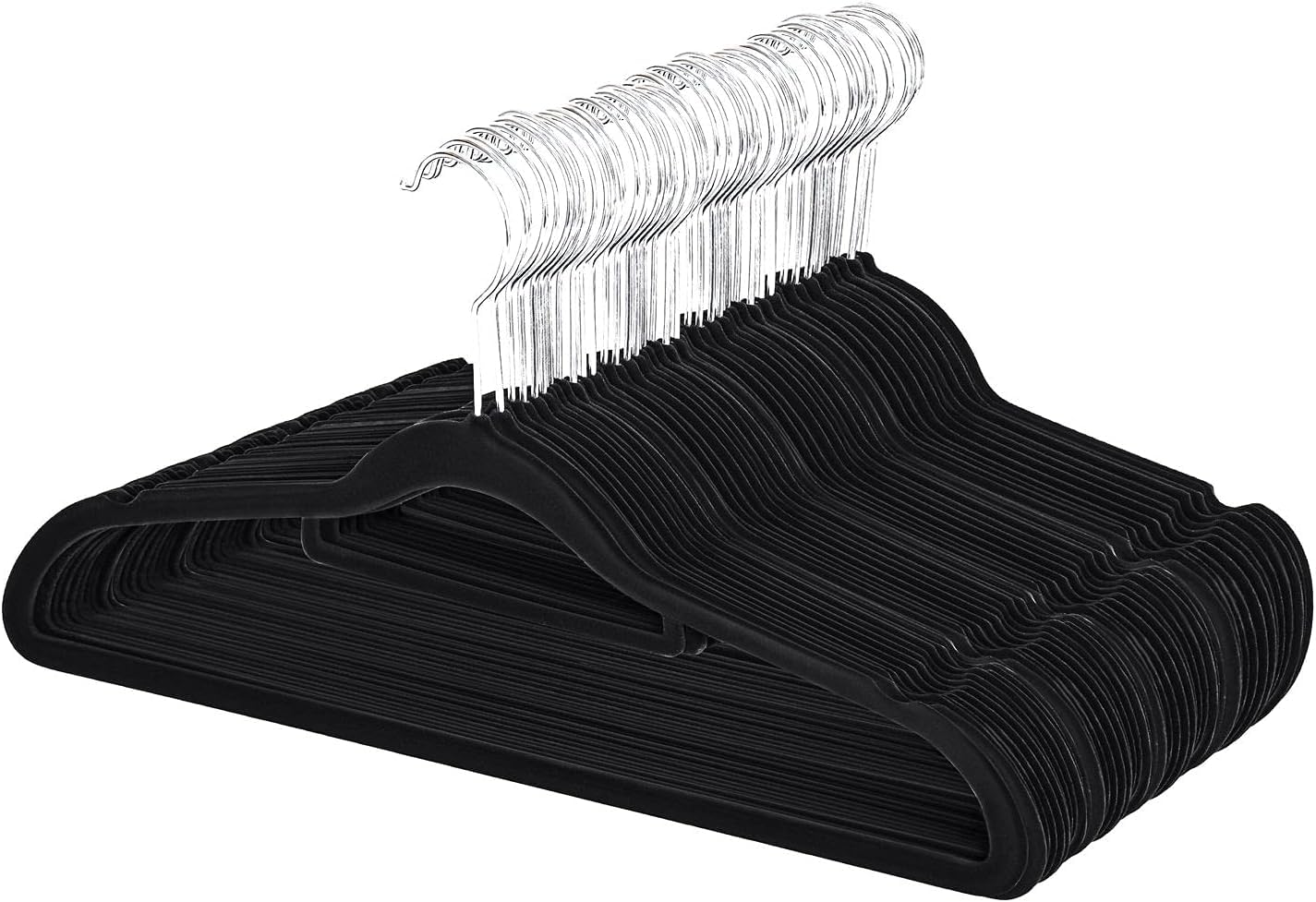 K-OneSet of 50 Velvet Hangers Non-Slip Strong High Standard 360 Degree Swivel Hooks Space Saving Ultra Thin-coat/Cloths/Shirts/Suits Hangers (Black pack of 50)