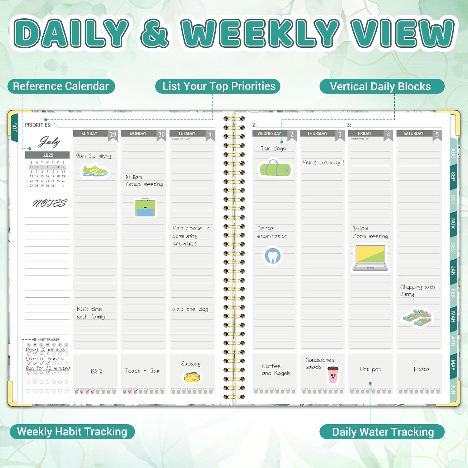 Academic Planner 2025-2026, 8.5" x 11", Weekly & Monthly Planner from JUL.2025 to JUN.2026, Column View Calendar Organizers, Spiral Hardcover Agenda Book with Tabs for Office School Supplies, Leaves 2526 Leave image 3 of 6 B0F6CG7WXT