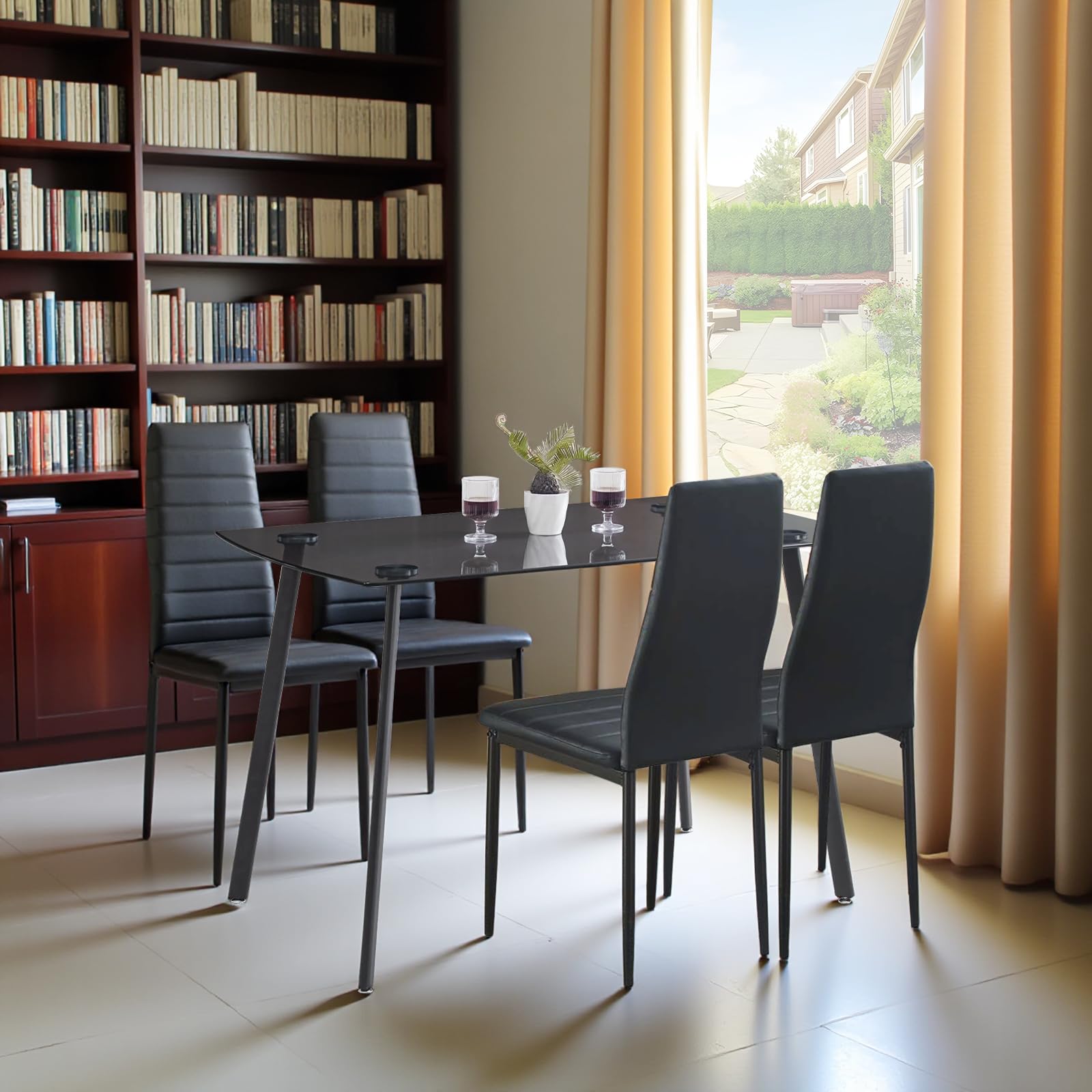 buybyroom Juego de 6 sillas de comedor Negro, sillas de cocina modernas con patas de metal, sillas tapizadas, Fácil de montar, adecuado para comedor, salón, cocina