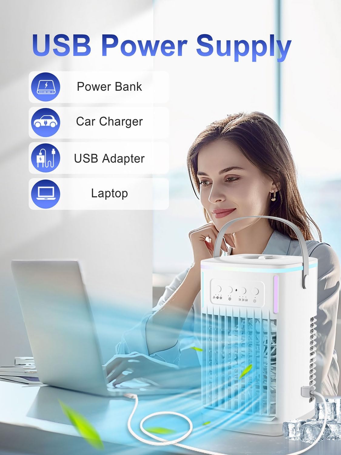 KEDESY Portable Air Conditioners Fan, Small Portable AC Unit with Remote, 1500ml Tank, 1-6H Timer, 3 Wind Speeds, Personal Mini Air Conditioner with Humidifier for Bedroom Office (White) - Image 5