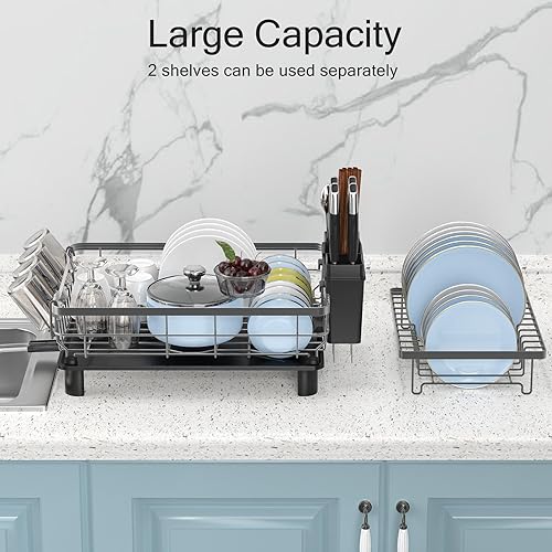 Miniatura 3 de DMTXCRP Escurridor de platos, ahorro de espacio y duradero, a prueba de óxido, estantes grandes de acero inoxidable de 2 niveles para encimera de