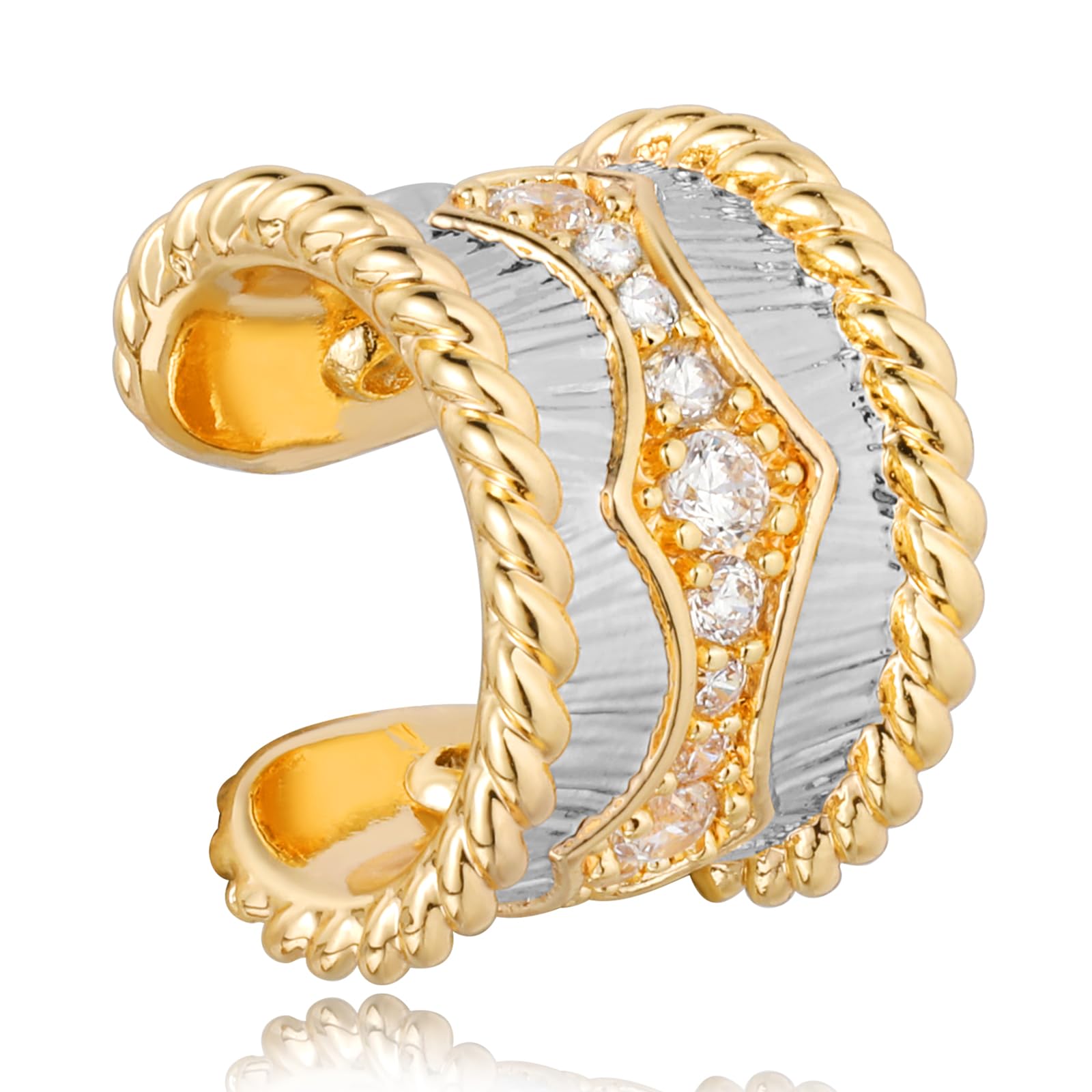 Ear Cuff Earrings for Women Non Piercing Clip On Chunky Earrings Cartilage Wrap Ear Cuffs 14k Gold Plated Cubic Zirconia Hypoallergenic Jewelry Gifts,