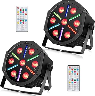LED Stage Par Lights 2Pack - RGBW DJ Par Light with Color Mixing Strobe Sound Activated by Remote and DMX Control for Wedding Church Birthday Party Band Events Club