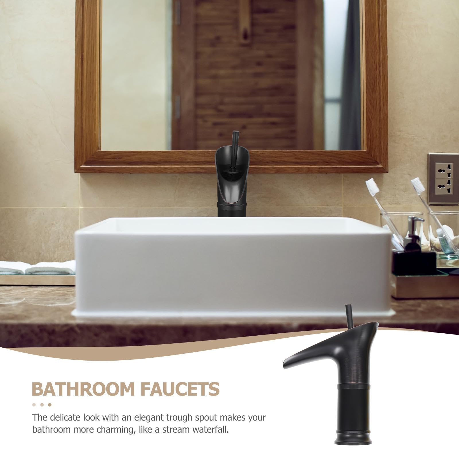 Rubinetto Lavabo Bagno Nero Monocomando, Beccuccio a Cascata | Rame, Stile Retrò ed Elegante, per Casa e Bagno, Flusso Acqua Costante, Alta Resistenza