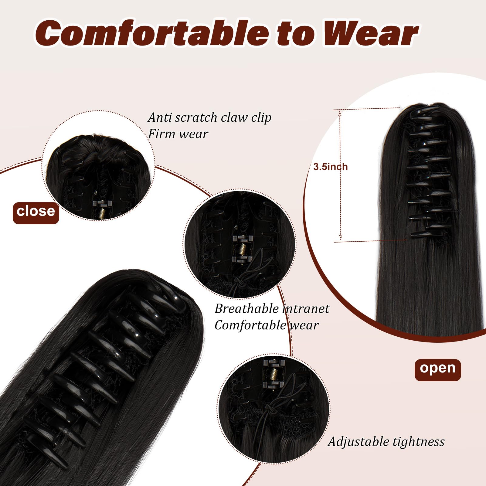 Dcbaboo 22inch Claw Clip in Ponytail Hair Extensions Long Straight Ponytail Extension Synthetic Pony tails Natural Wave One Piece Hairpiece Fake Ponytail for Women Natural Black - Image 2