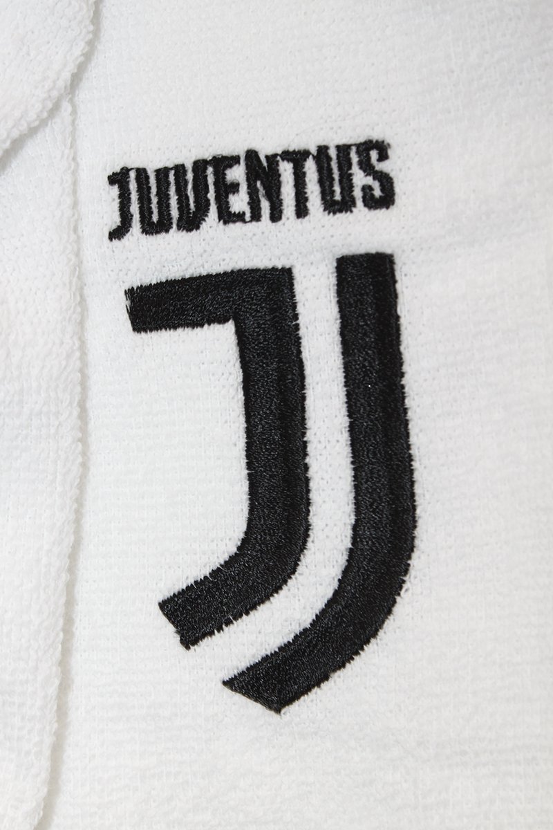 NUOVO LOGO ACCAPPATOIO CON CAPPUCCIO UFFICIALE FC JUVENTUS TG S M L XL XXL BIANCO NERO 100% MICRO SPUGNA PURO COTONE UOMO (L - 48 / 50)