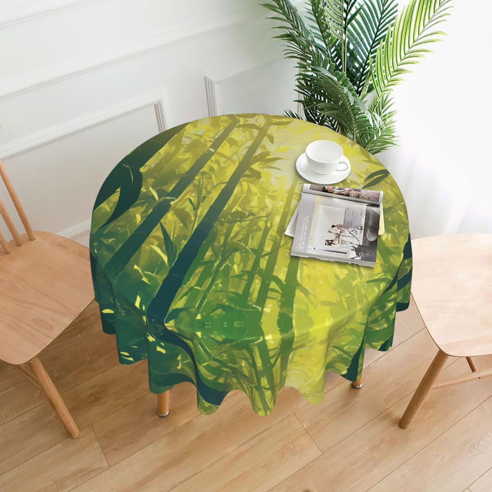 HLBSDM Bamboo Forest Printed Practical Round Tablecloth, Durable, Suitable for Home, Restaurant, Hotel, Gathering, and Decorative Table Covers