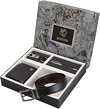 ZEVORA Men Wallet Belt Keychain & Pen Combo Gift Set for Men I Gift for Friend, Boyfriend,Husband,Father, Son, Corporate Gift (Pack of 4) PO4CRNUSBL40BL