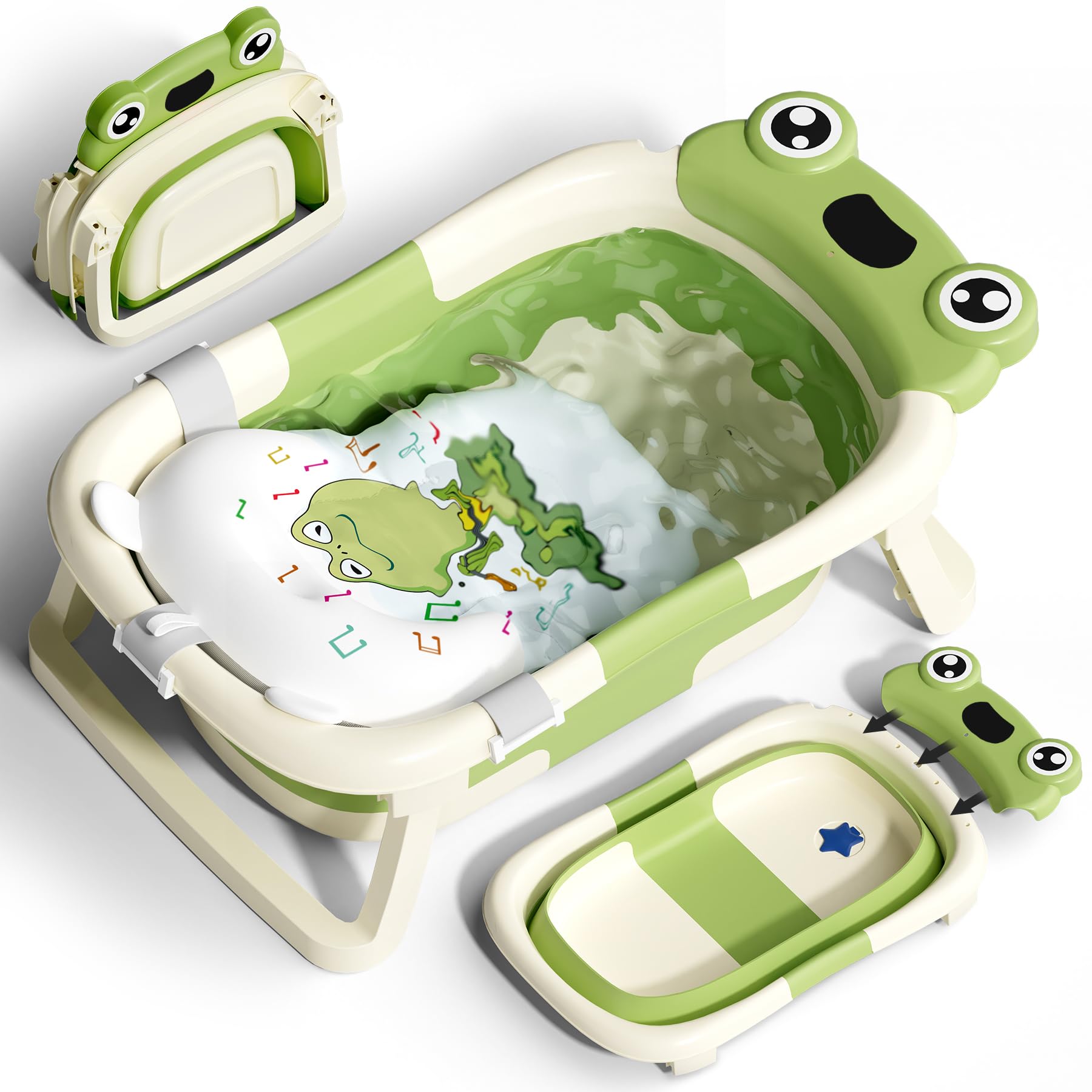 COOSEYA Vasca Neonato Bagnetto, Vasca Neonato Con Supporto Da Bagno Gratuito, Verde