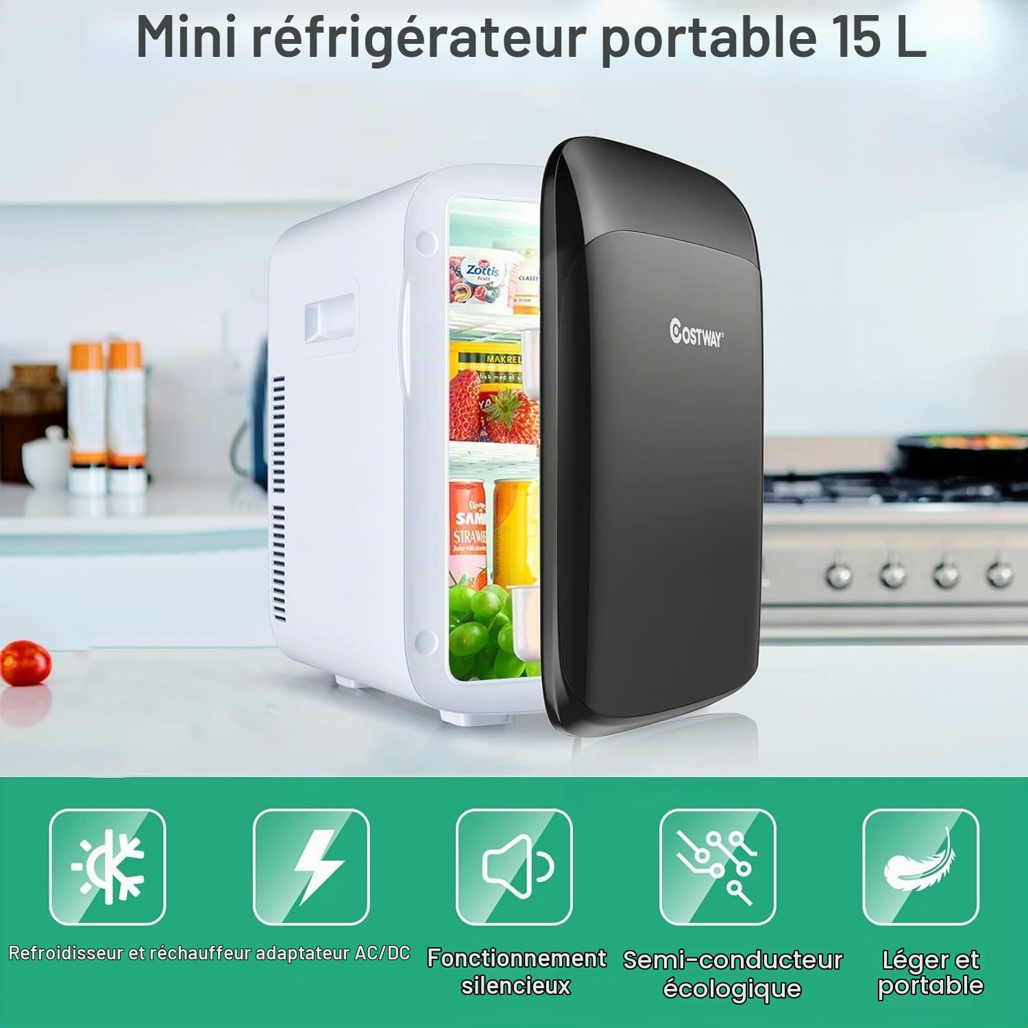 FANTASK Mini réfrigérateur 2 en 1, 15 l, petit réfrigérateur avec fonction refroidissement et chauffage