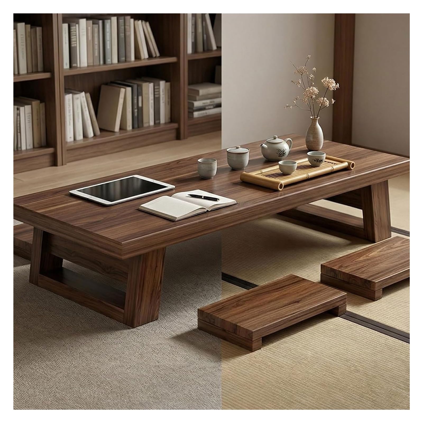 Table basse japonaise en bois massif zen 160x60cm pour salon