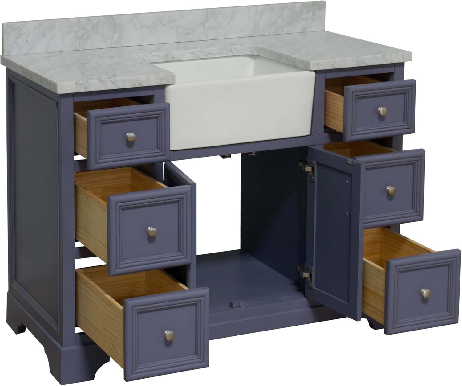 Kitchen Bath Collection Zelda 48-inch Farmhouse Vanity (Carrara/Powder Gray): Includes Powder Gray Cabinet with Authentic Italian Carrara Marble Countertop and White Ceramic Farmhouse Apron Sink
