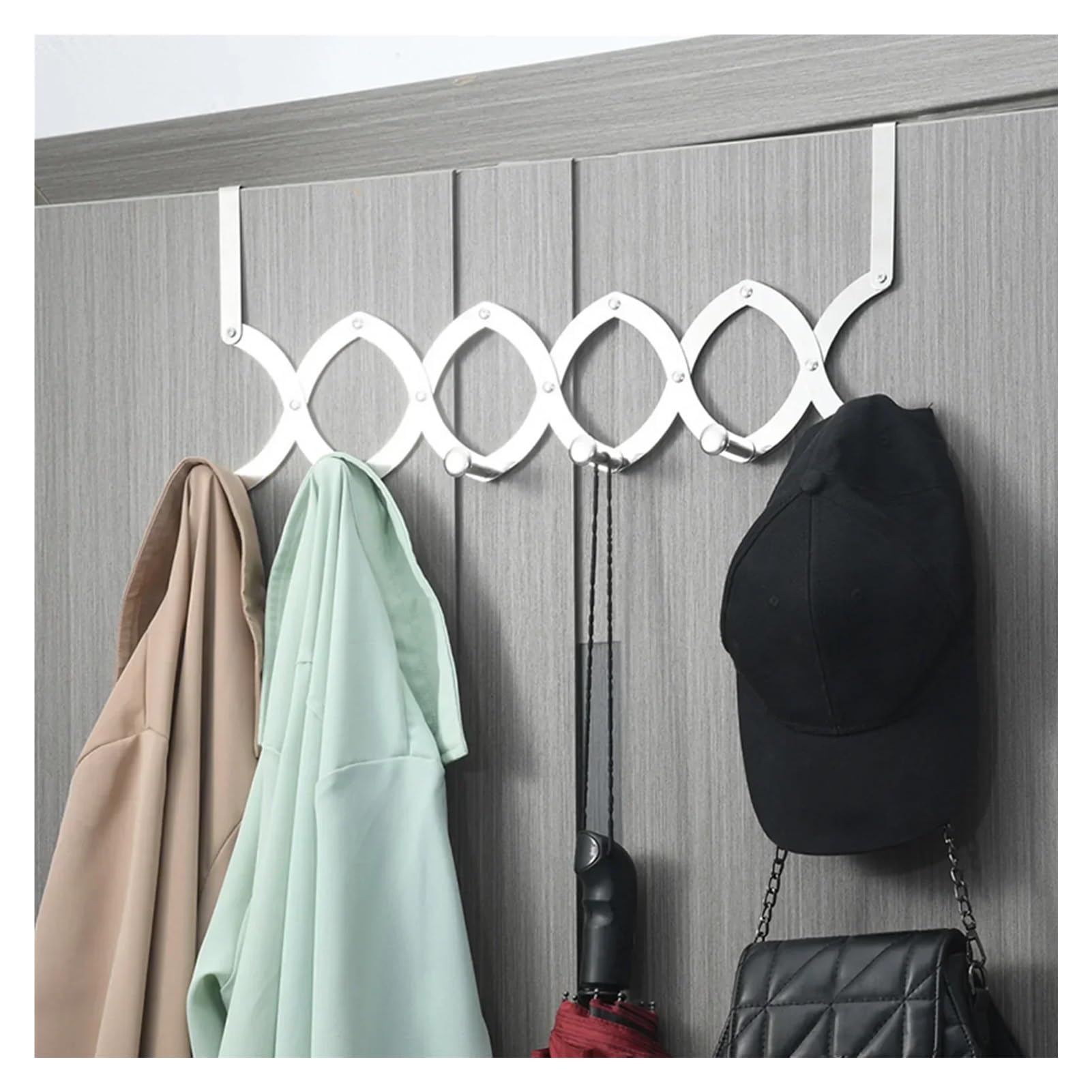 Ganchos Para Colgar Puerta Gancho retráctil detrás de la puerta, estante de acero inoxidable con 4/5/6 ganchos(5 hooks,Small Hook)