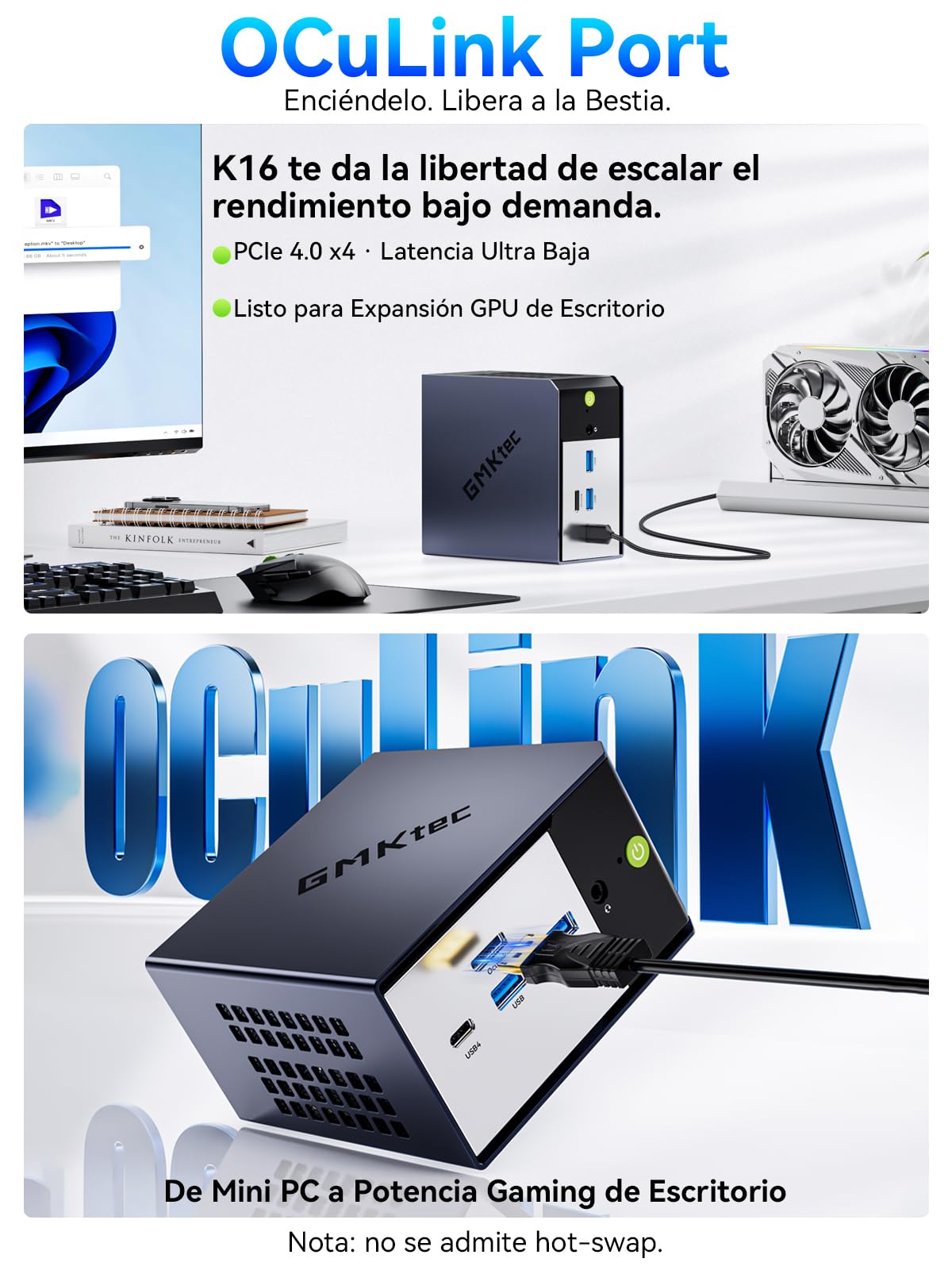 GMKtec Mini PC K16 AMD Ryzen 7 7735HS (8C/16T, hasta 4,75 GHz), Micro PC con 32 GB DDR5 6400, SSD PCIe 3.0 de 512 GB, Doble LAN 2,5G, OCuLink, Triple Pantalla 4K (HDMI + DP + Type-C), AMD Radeon 680M