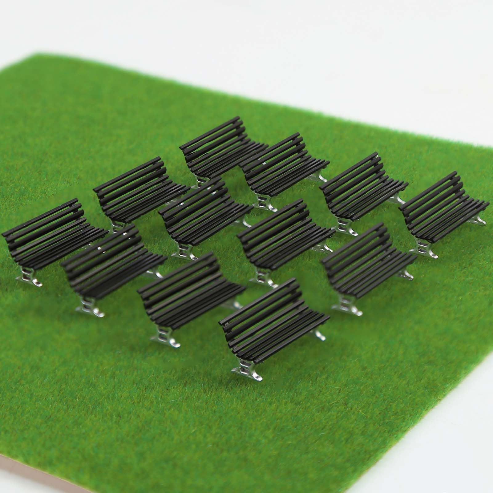 Evemodel 12pcs 1:87 Scale Model Benches for H0 Gauge Railway Leisure Chair Bonsai Decor (A Black with Silver)