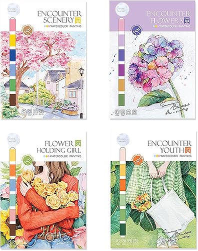 Miniatura 9 de JTENJCHE Juego de pintura de acuarela para bricolaje, 4 temas, 16 pinturas para relajación, juego de pintura de acuarela, regalo para adolescentes y