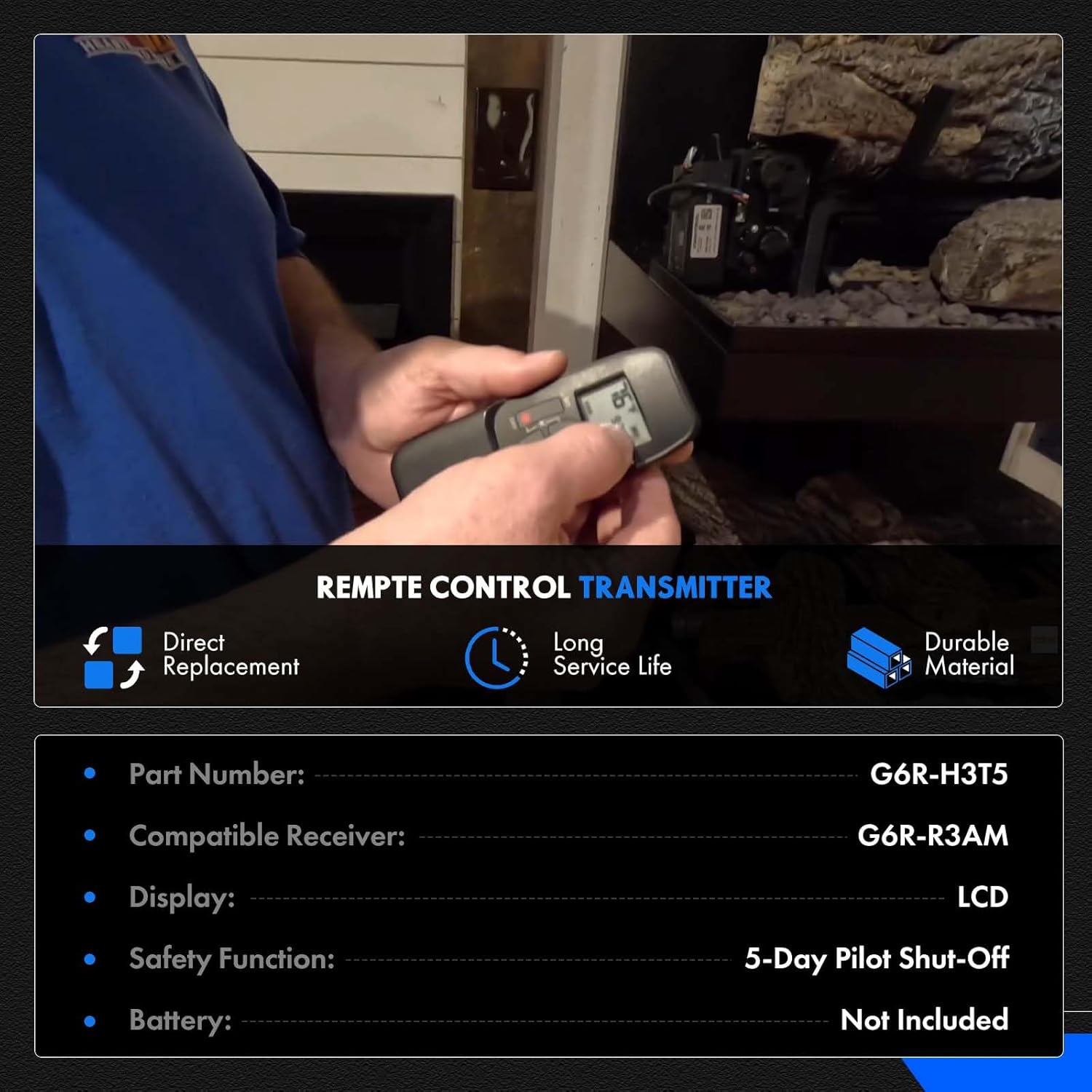 G6R-H3T5 Radio Remote Control Compatible with Maxitrol G6R-R3AM Control Module Receiver, for RH Peterson/Real Fyre, Valor, Empire, Element 4 Gas Fireplaces Replace# R11576 AT-01V-2 4001910 4001038