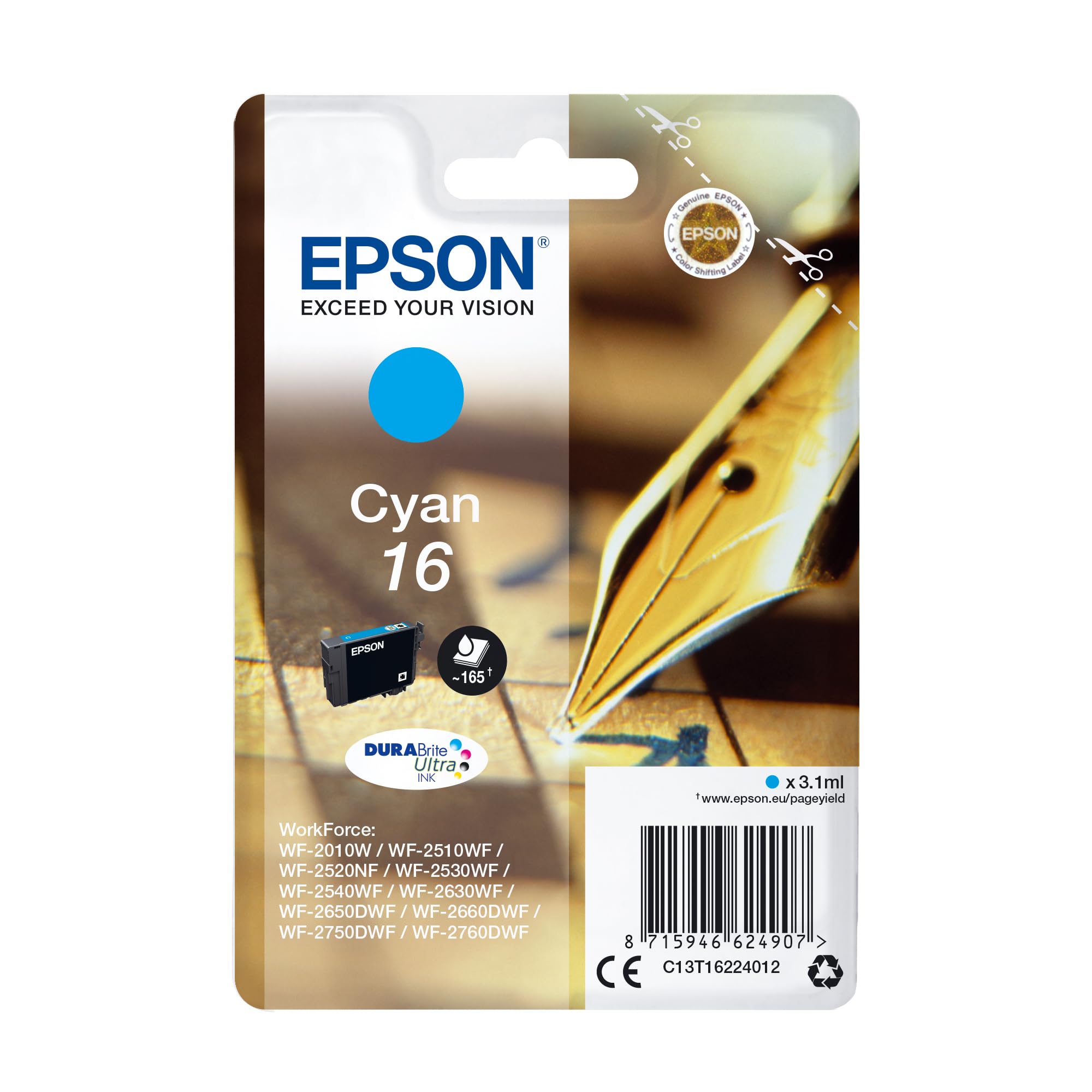 Epson 16 Cyan Pen & Crossword, Genuine, DURABrite Ultra Ink