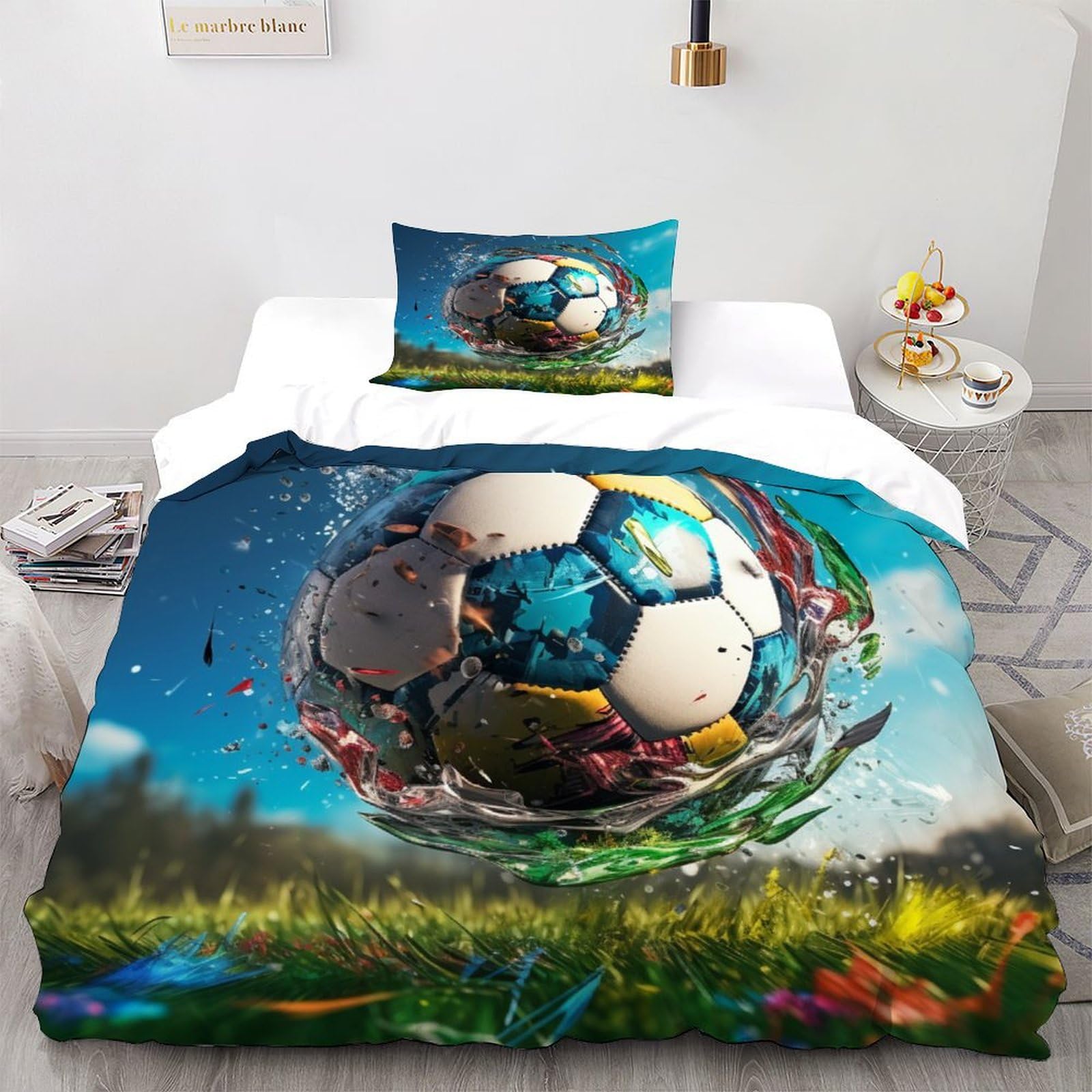 Football housse de couette anti-plis en microfibre douce pour lit simple