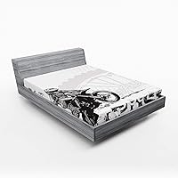 Vista 65 de Ambesonne Sábana bajera abstracta con estampado gráfico de letras del alfabeto de colores, funda de cama con bolsillo profundo elástico para mayor