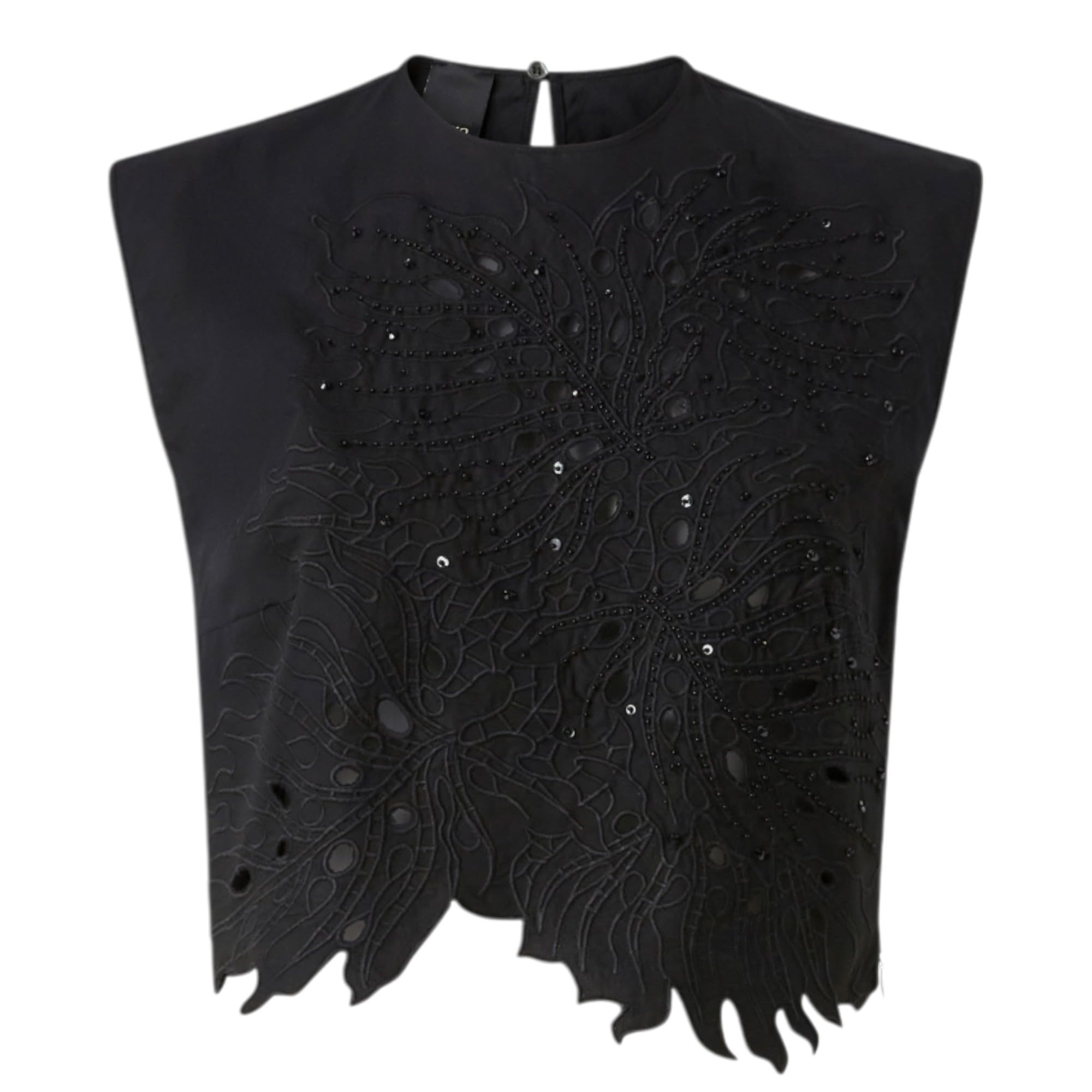 Pinko black top with Sangallo embroidery