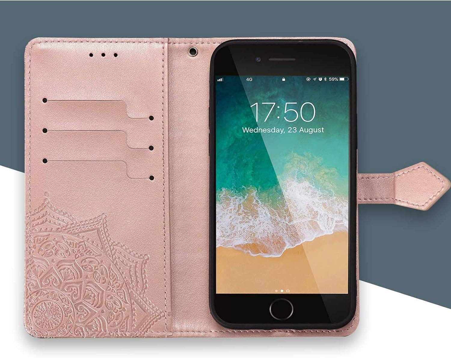 ZCDAYE Wallet Case for iPhone 7 Plus 8 Plus,Premium PU Leather Embossed Mandala Florals [Magnetic Closure][Card Slots][Cash Pocket] Protective Case Cover for iPhone 7 Plus/8 Plus-Rose Gold