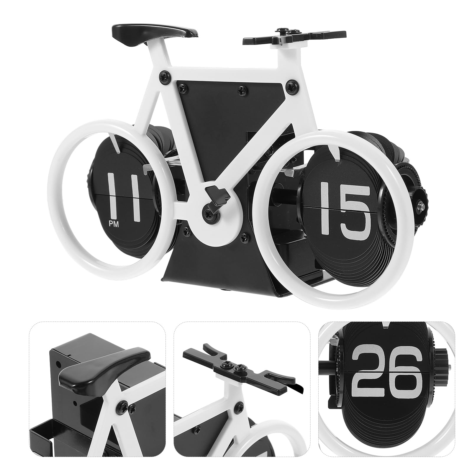 IMIKEYA Retro Klappuhr, Fahrrad-Modell Flip Down Uhr Digital Tischuhr Dekorative Klapp Schreibtischuhr Auto Flip Clock für Zuhause Wohnzimmer, Weiß