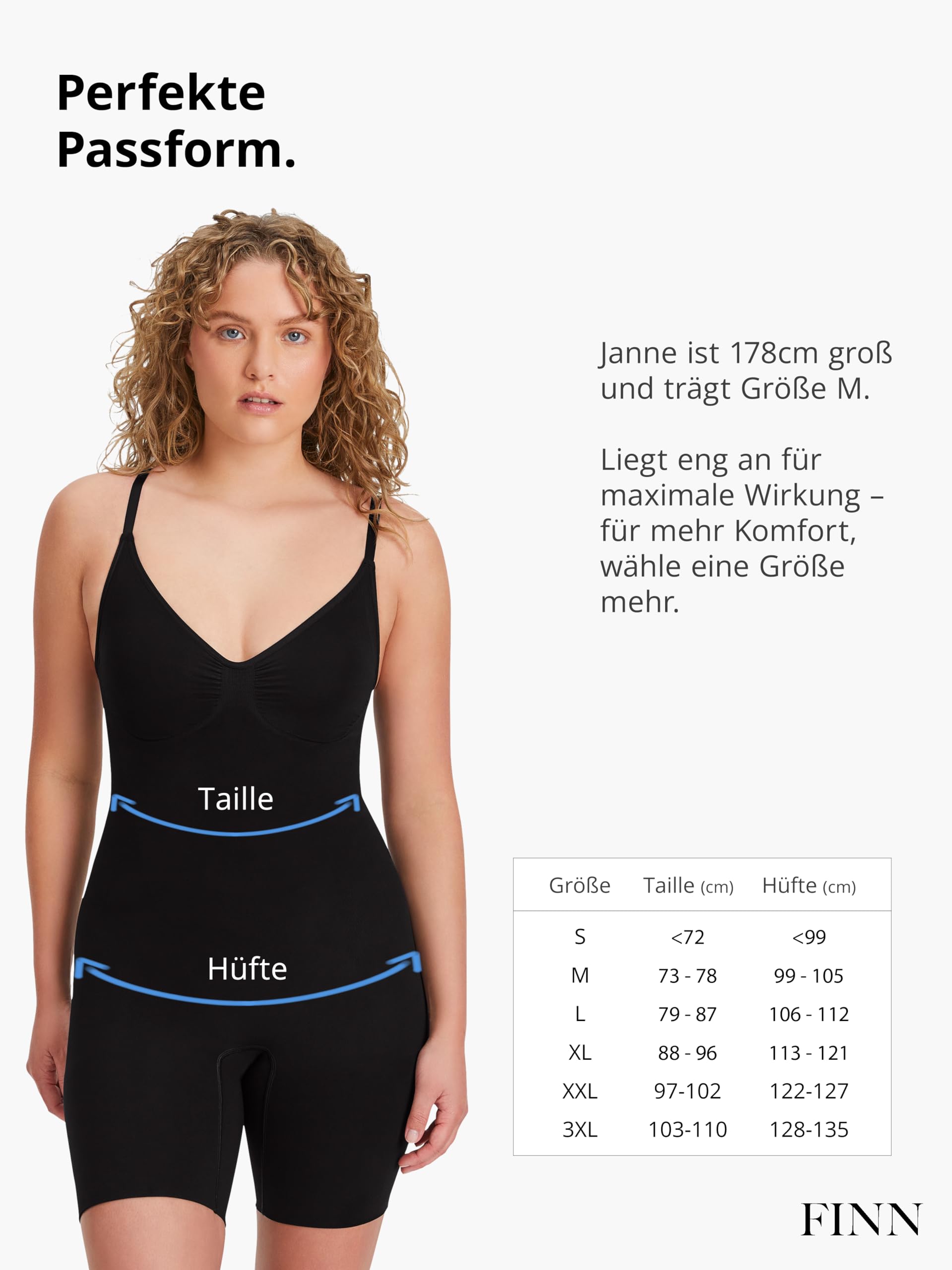 FINN Shapewear Body Femme - Bodysuit gainant ventre plat à forte compression sans coutures - Avec bretelles réglables pour femmes