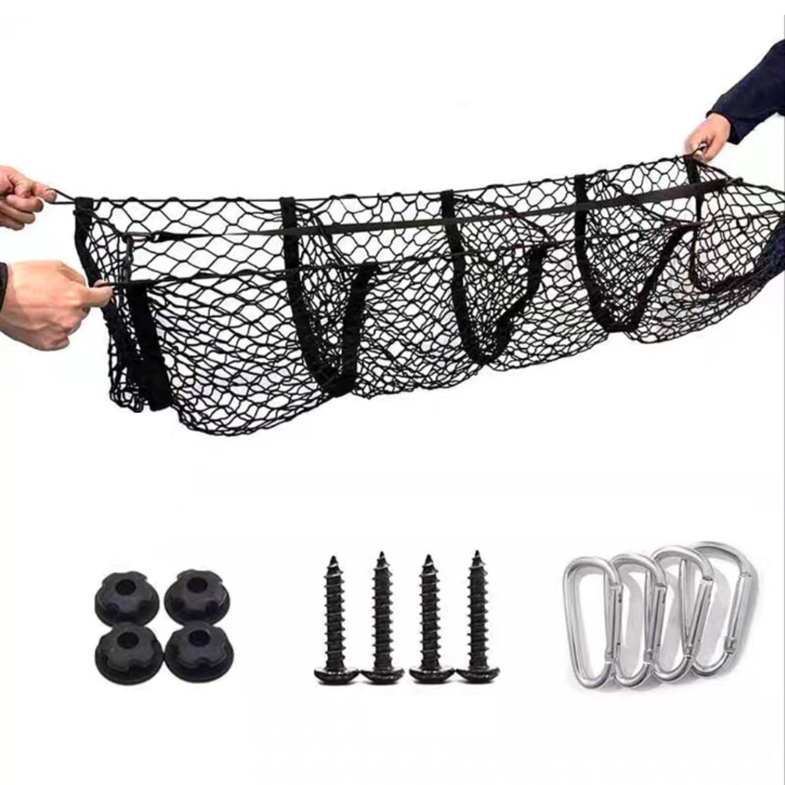 Borsa a rete per camioncino - Rete portaoggetti in rete a tre tasche per bagagliaio posteriore per auto SUV, camper, camioncino, autobus, furgone, estensibile, regolabile, nera, accessori per auto, or