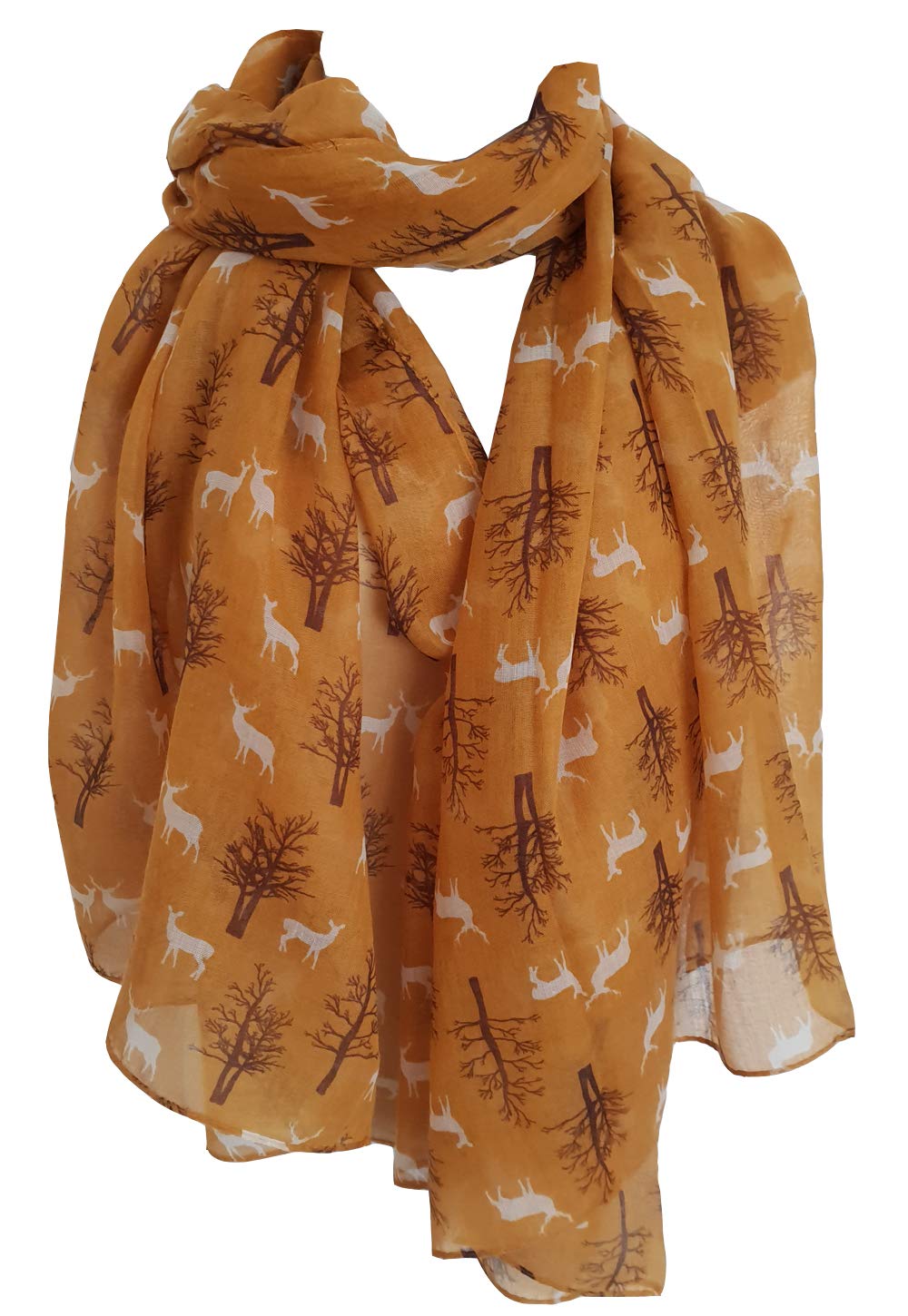 Glamlondon Women's Mustard Deer Scarf Winter Deers Fir Tree Reindeer Printed Christmas Scarves Gift (Mustard)