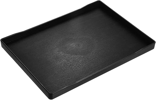 uxcell Bandeja pequeña negra de 7 x 9.5 pulgadas, bandejas rectangulares de plástico de madera para servir, bandeja otomana decorativa para