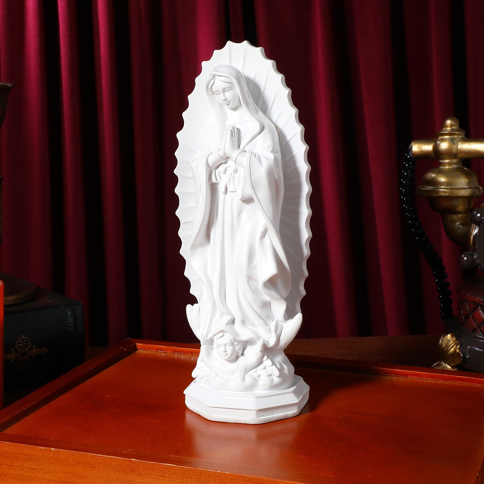 HOMSFOU 3 Piezas Figura Artesanal de Resina de María, Adorno Religioso