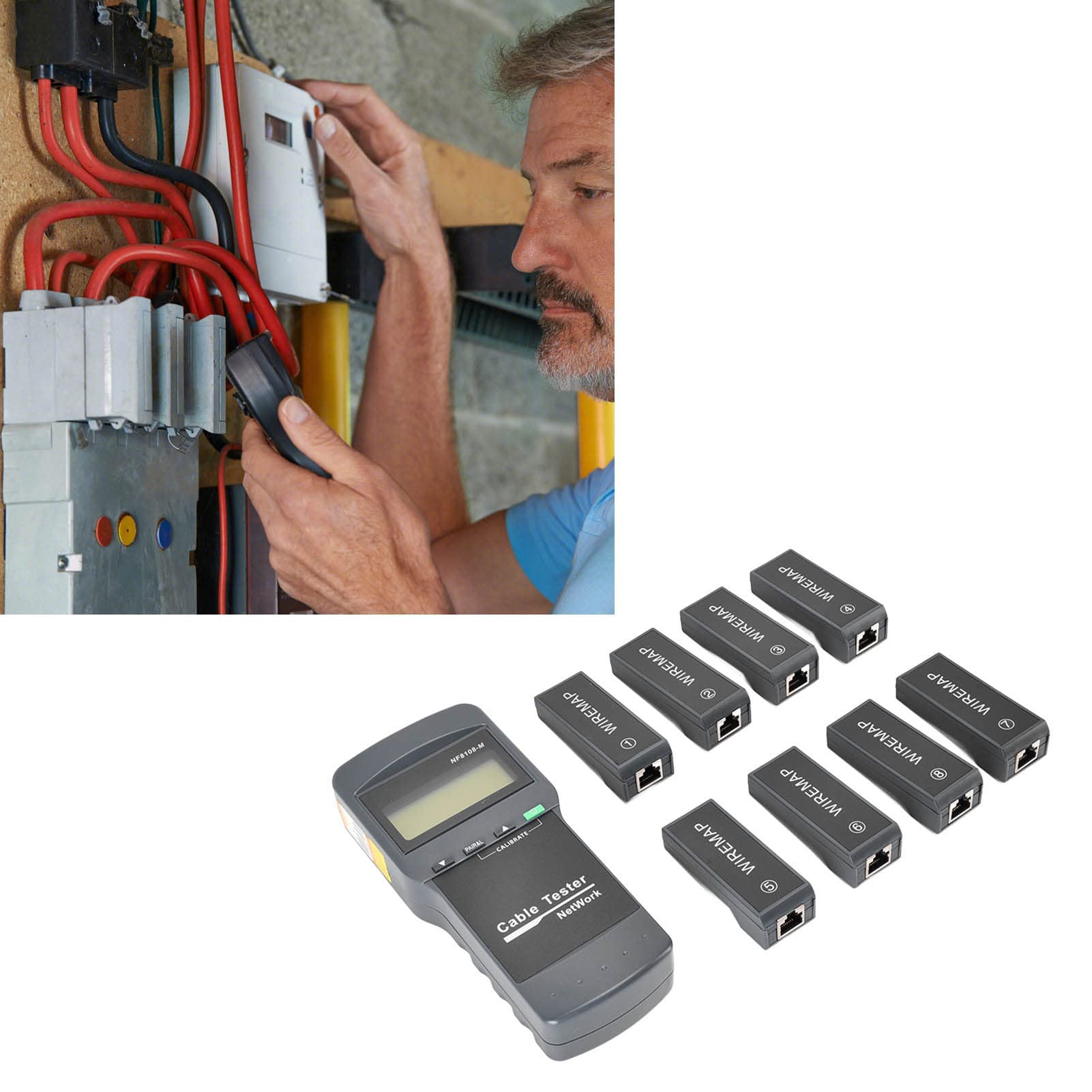 Hyuduo Tester per Cavi di Rete RJ45 Cable Finder con Display LCD 8 unità Remote per Test di connettività con Punto di Interruzione della Lunghezza Coppia di Cavi e Lunghezza Coassiale
