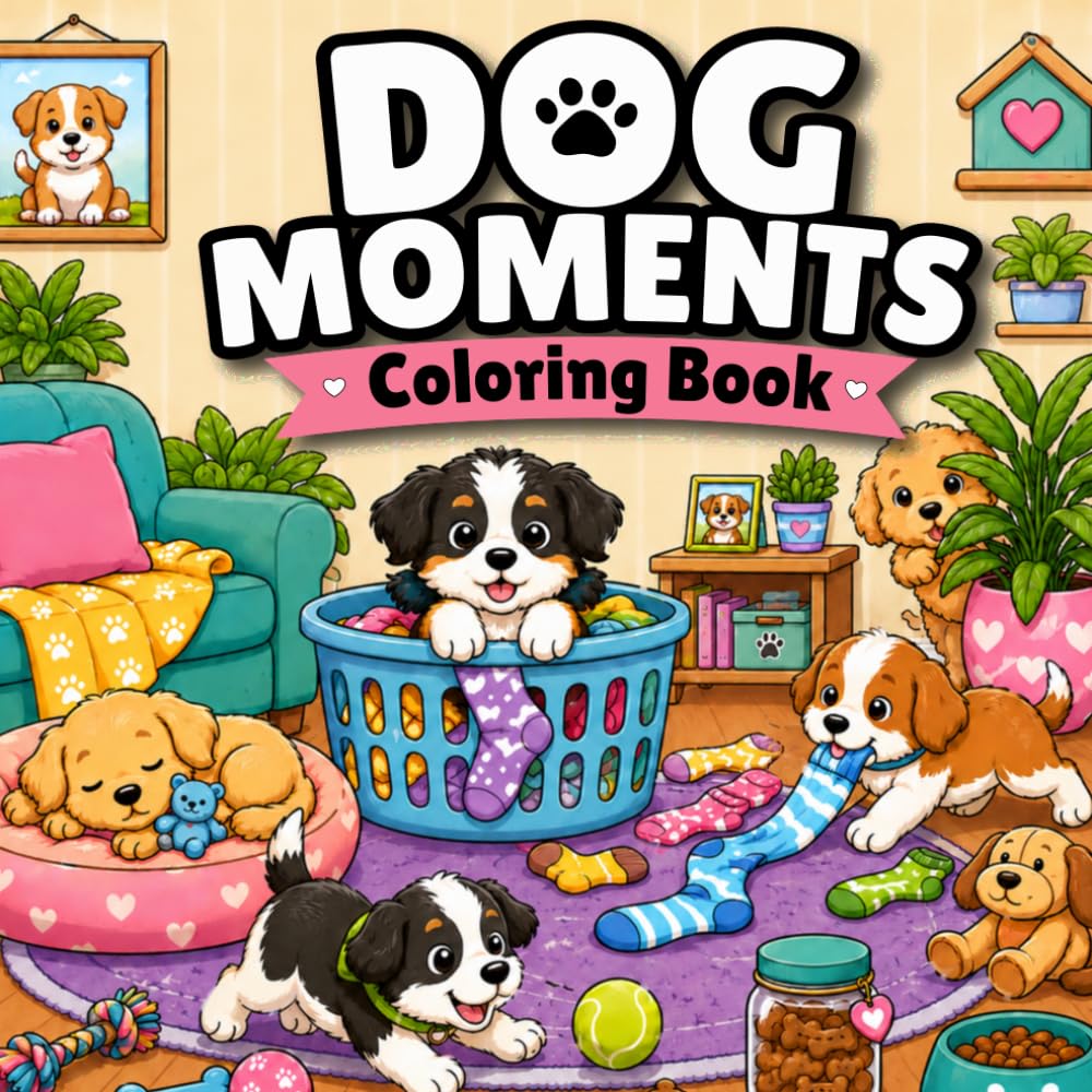 Dog Moments Coloring Book: Cute Dog Moments Coloring Book With 40 Fun and Relaxing Pages for Dog Lovers