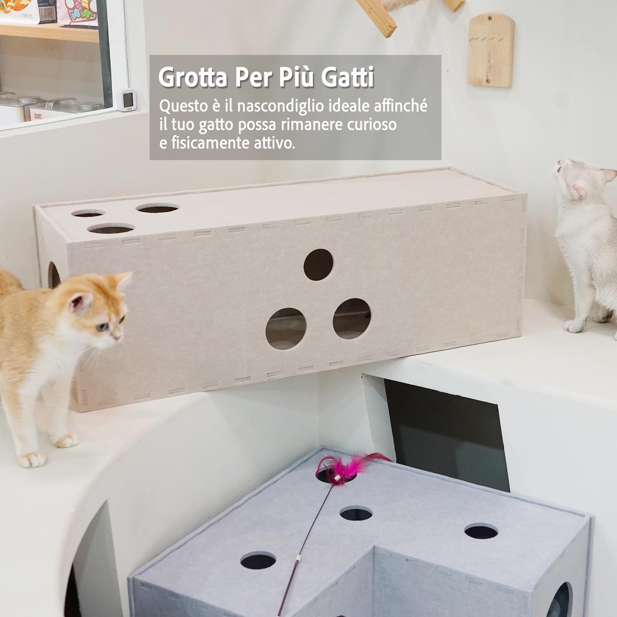 PETKARAY Tunnel per gatti, originale grotta per gatti da interni, grande tubo e tunnel per gattini, giocattolo per gatti in morbido feltro con foro interattivo