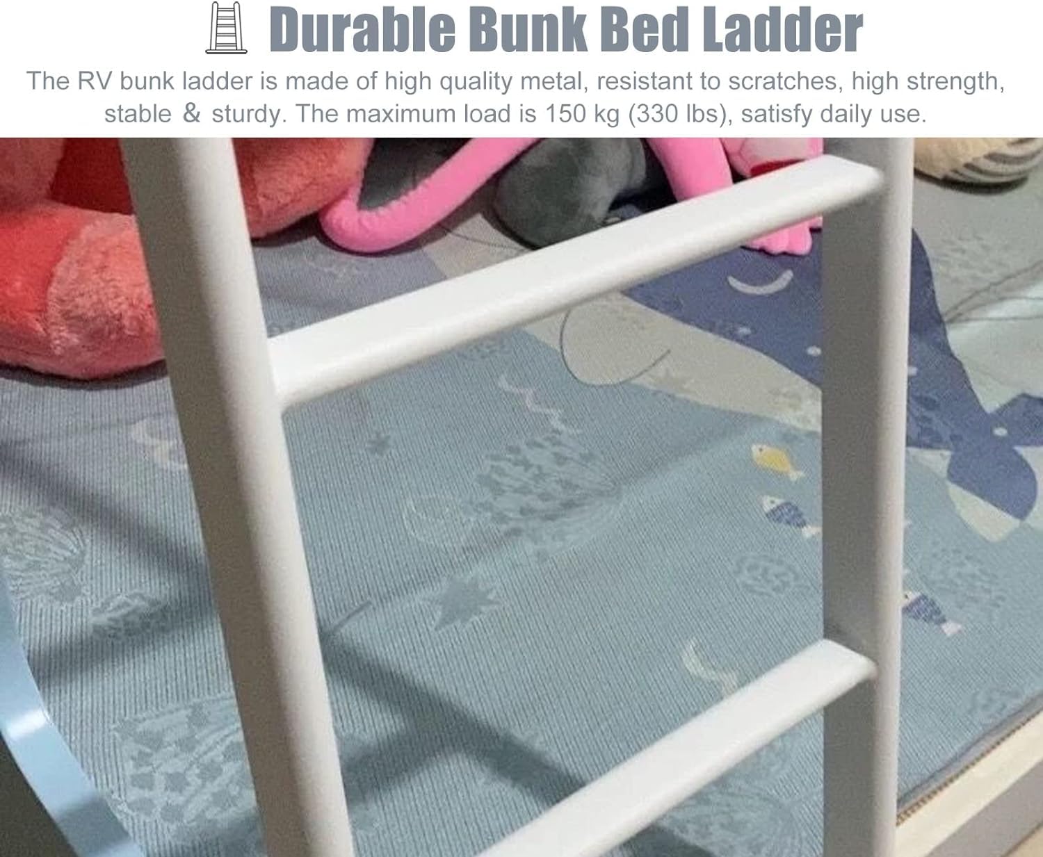 MANUKS Scaletta per Letto a Castello in Metallo con Ganci, Scala a Castello Bianca per Camper per La Scuola del Dormitorio, Scaletta per Letto Singolo Regolabile (140cm/55")