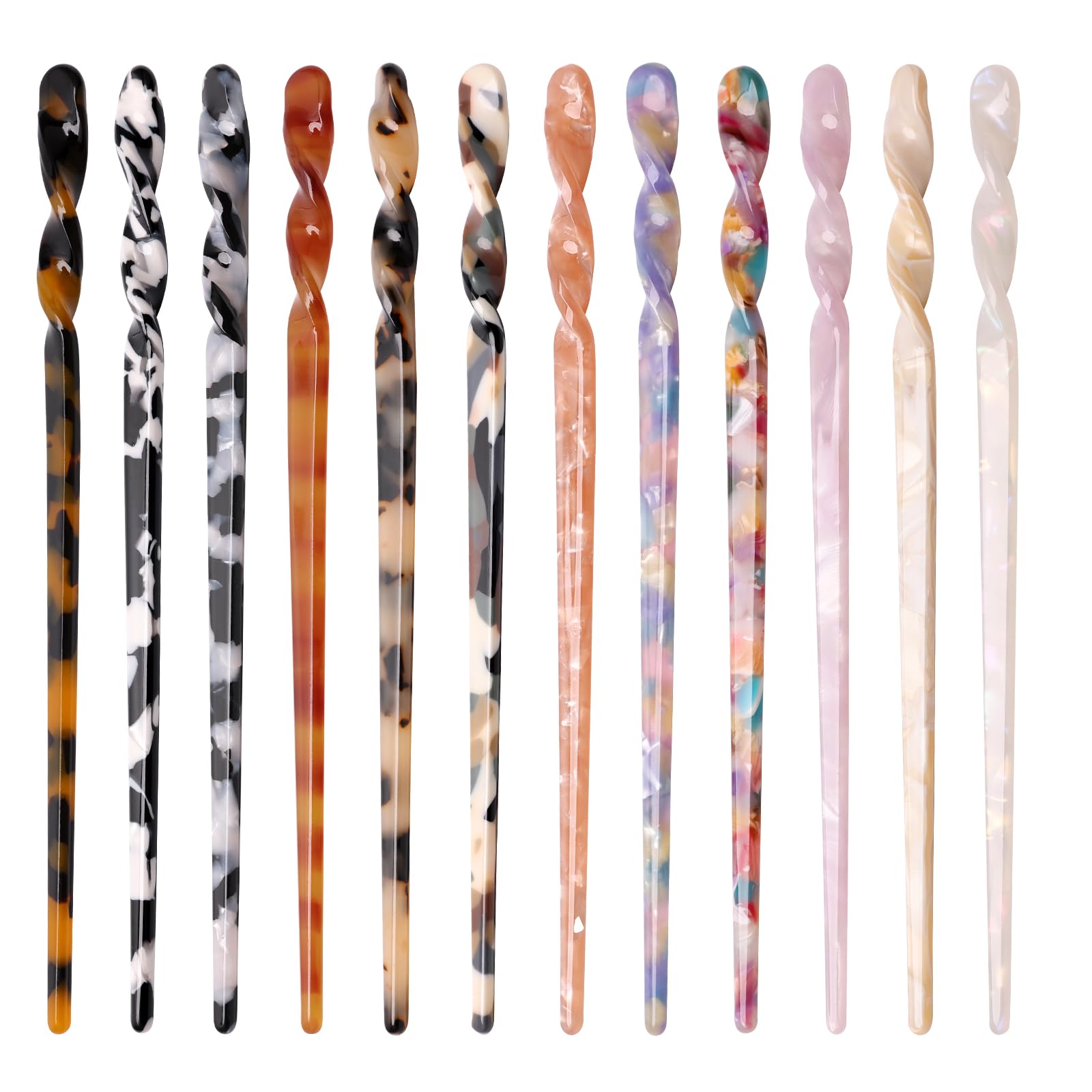 12 Pieces Acetate Hair Sticks, Coldairsoap Vintage Leopard Print Hair Pins