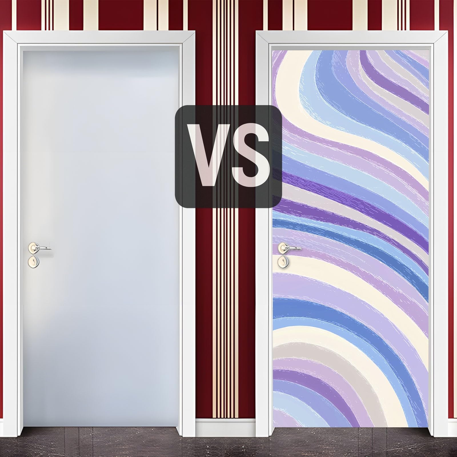 Samoprzylepna winylowa naklejka na drzwi, 80 x 210 cm, lawendowe abstrakcyjne paski, usuwalna tapeta, sztuka, plakat na drzwi, proste fale, linie, wodoodporna naklejka na drzwi do sypialni, gabinetu