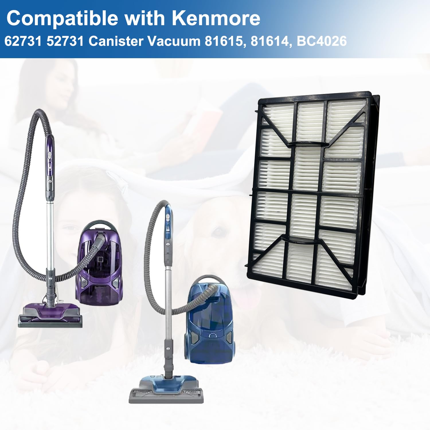 Filtro HEPA EF-12 de repuesto compatible con aspiradoras Kenmore 62731, 52731, 81615, 81614, BC4026, pieza #591021101 (paquete de 2)