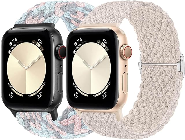 MATCHEASY Braided Solo Loop Compatible with Apple Watch Straps 38mm 40mm 41mm, Adjustable Stretchy Bands Elastic Sport Wristbands for iWatch Series 9 8 7 6 5 4 3 2 1 SE, for Men/Women, 2 Pack.