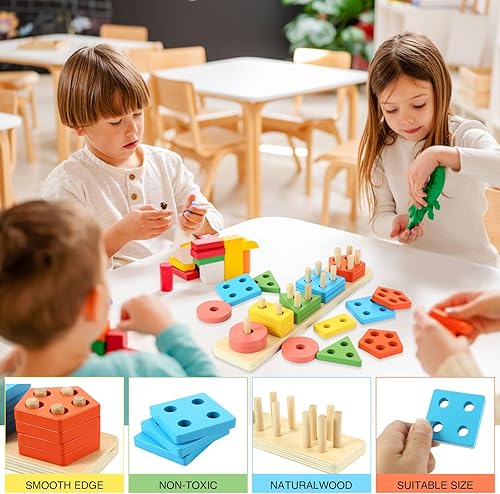 Miniatura 3 de Juguetes educativos de madera para niños de 1, 2, 3, 4, 5 años, para reconocer formas y colores, bloques geométricos de tablero, no es tóxico, para
