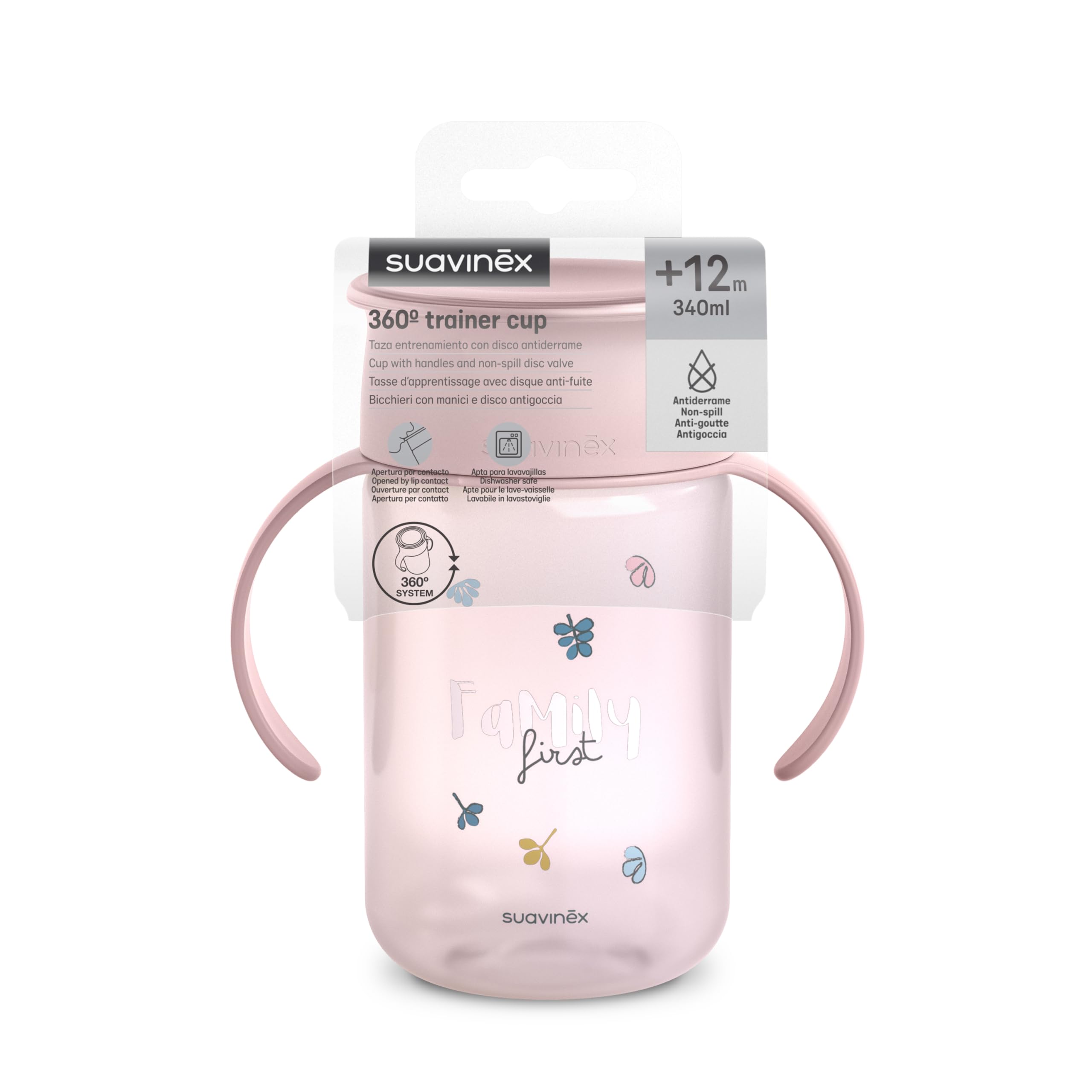 Suavinex Tazza didattica per bambini 340 ml antigoccia 360 My Family Rosa