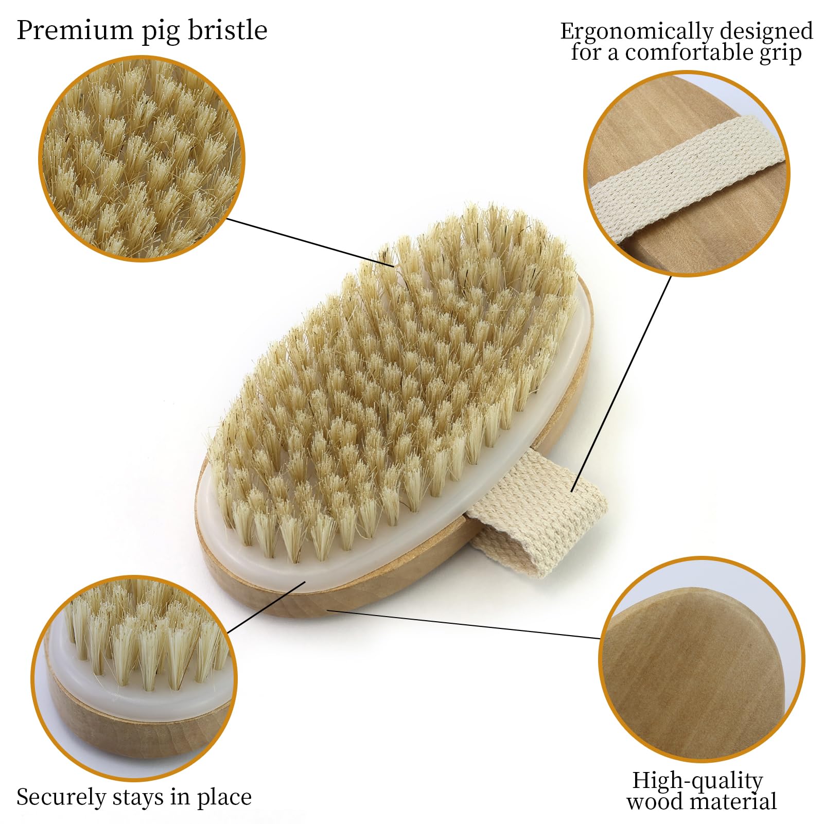 2 Pièces Brosse à sec pour le corps, Brosse exfoliante physique, Brosse masseuse pour le drainage lymphatique, brosse de bain à poils naturels pour Une Amélioration de La Circulation Sanguine