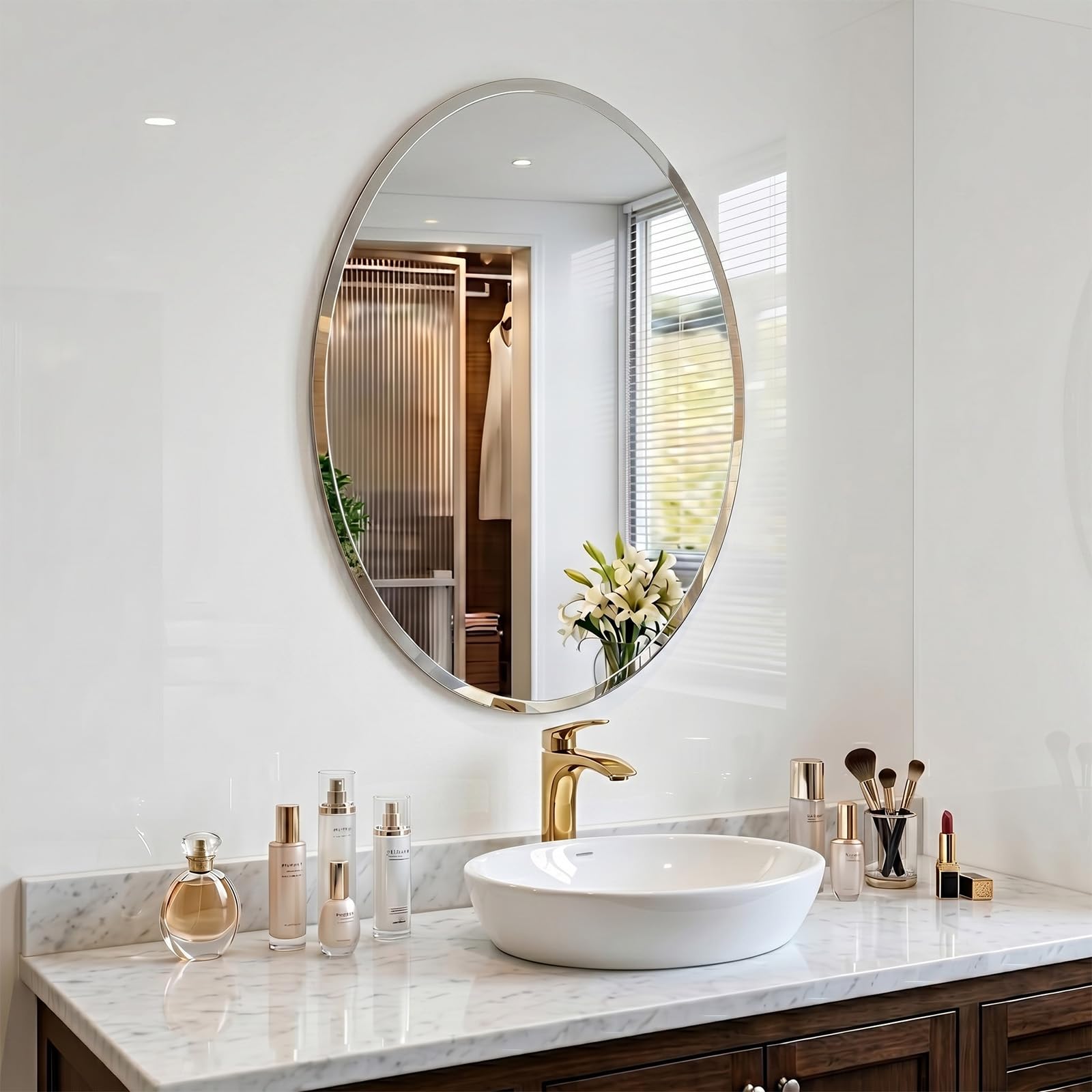 Photo 1 of KOHROS 20" x 28" Oval Mirror, Frameless Bathroom Mirror for Over Sink