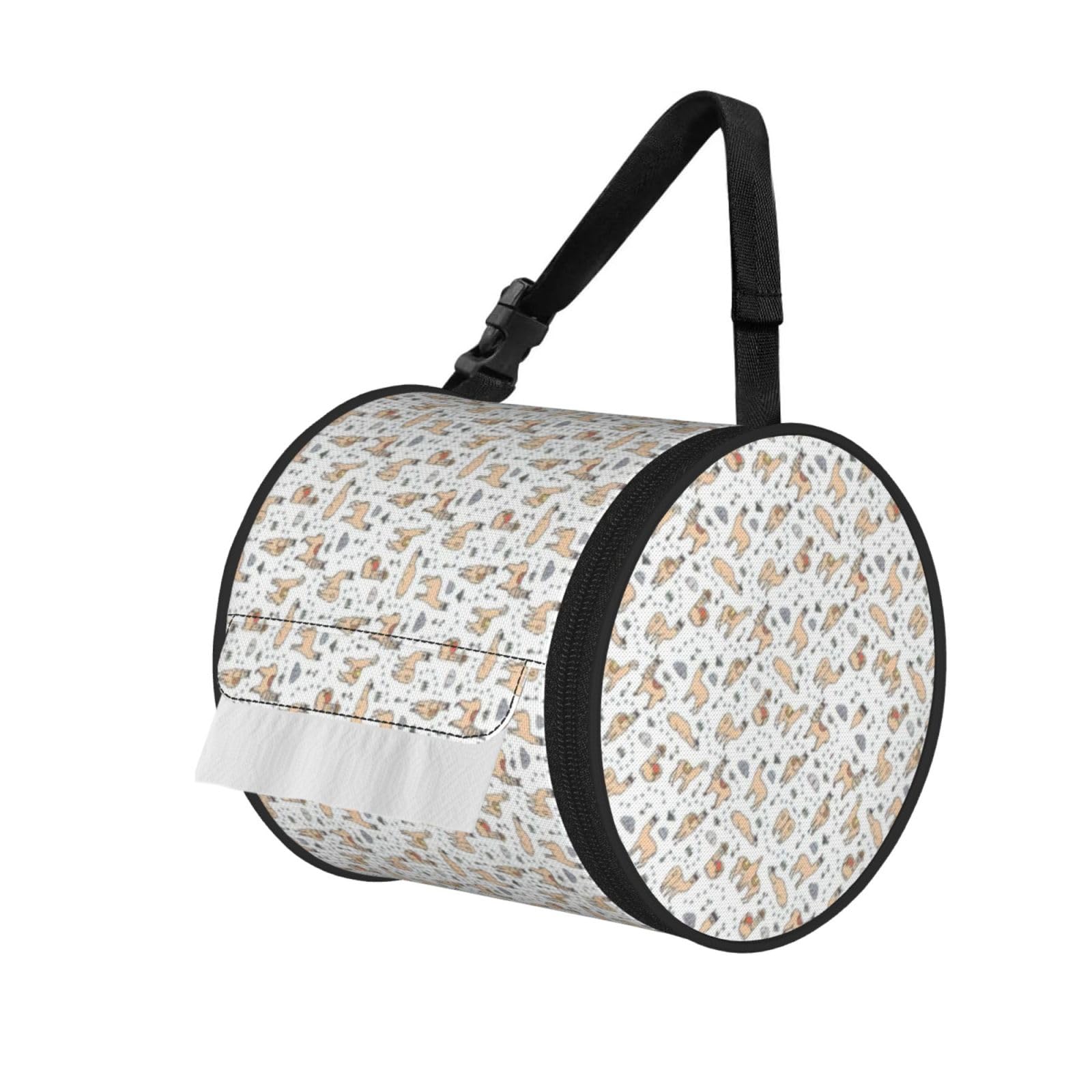 Llama Cartoon Pattern Printed Roll Paper Carrier Bag, Foldable Oxford Cloth Tissue Case for Camping Hiking Backpack
