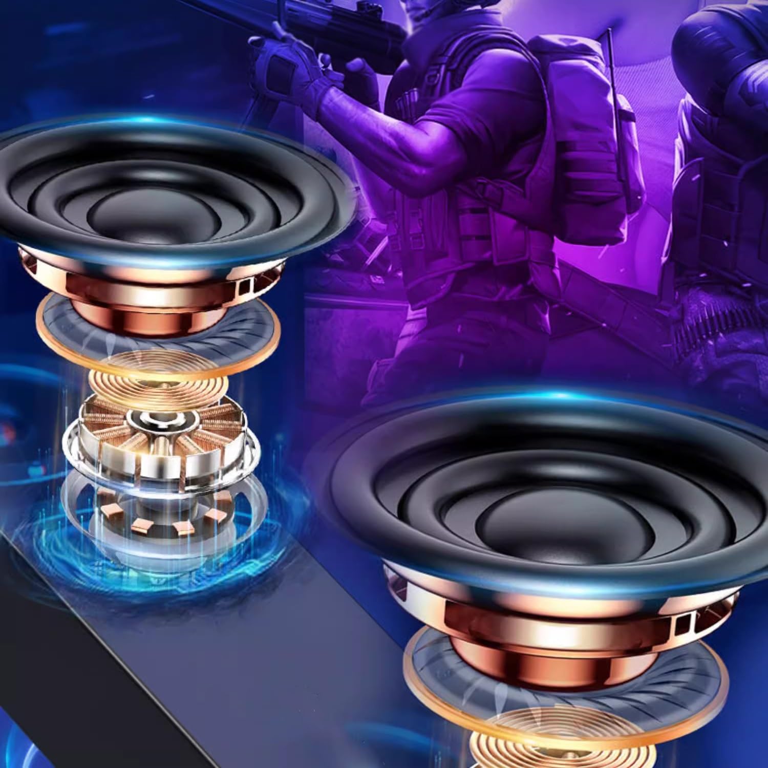 Audio for computer, desktop, desktop domestico, laptop, piccolo altoparlante cablato, subwoofer(Blue,White)